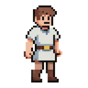 Cel-shaded hero in plain tunic