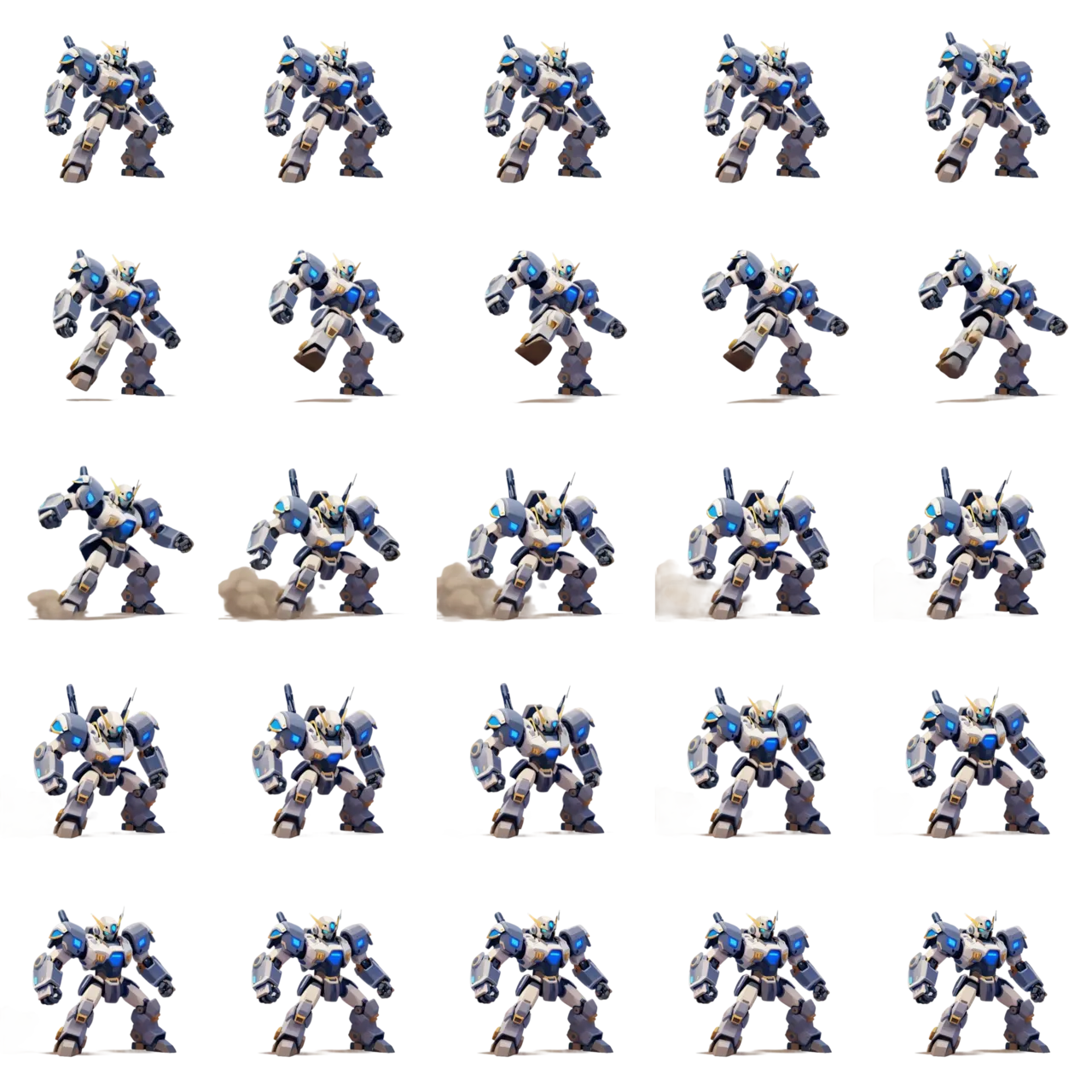 5x5 spritesheet of mech animation frames