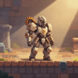 Pixel-art knight in a sunlit ruin
