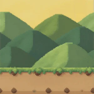 Pixel-art rolling green hills