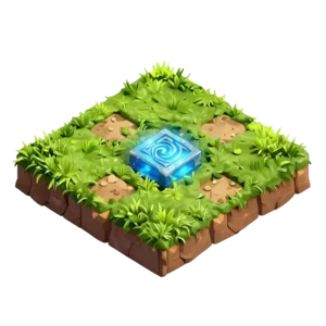 Isometric grass platform tile with crystal block